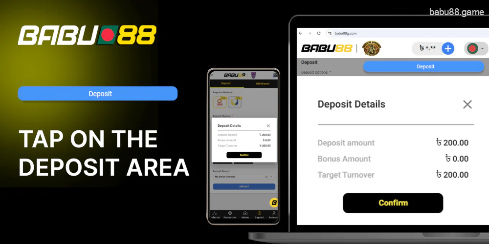 Tap on the yellow Deposit area on Babu88